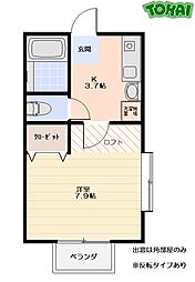 アティック 2階1Kの間取り