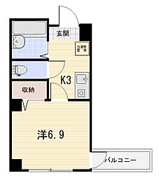 レスポール2 1Kの間取図画像