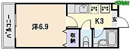 レスポールII 2階1Kの間取り