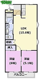 セピアガーデン 1階2LDKの間取り