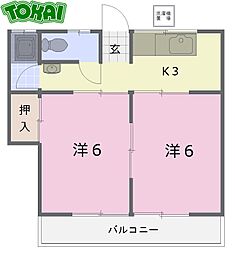 東新コーポ 2階2Kの間取り