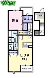 JR紀勢本線 六軒駅 徒歩18分の賃貸アパート 2階1LDKの間取り