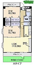 風の杜北館 1階2LDKの間取り