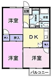 近鉄山田線 東松阪駅 徒歩30分の賃貸アパート 2階3DKの間取り