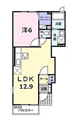 近鉄山田線 明星駅 徒歩15分の賃貸アパート 1階1LDKの間取り