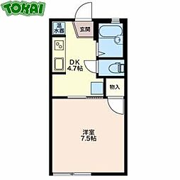 エルフラット 1階1DKの間取り