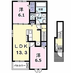 近鉄山田線 松阪駅 徒歩25分の賃貸アパート 2階2LDKの間取り