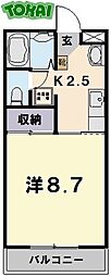 ロイヤルハートピア郷津　B棟 4階1Kの間取り