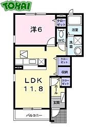 近鉄山田線 松阪駅 徒歩13分の賃貸アパート 1階1LDKの間取り