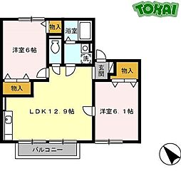 エミネンス 1階2LDKの間取り
