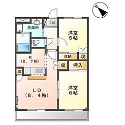 近鉄山田線 松ヶ崎駅 徒歩5分の賃貸アパート 3階2LDKの間取り