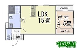 MAJESTIC松阪2nd 2階1LDKの間取り
