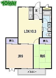 セピアガーデンII 2階2LDKの間取り