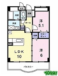 近鉄山田線 松阪駅 徒歩20分の賃貸マンション 3階2LDKの間取り