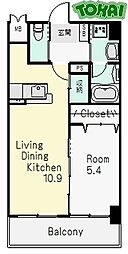 Maple利平治 8階1LDKの間取り