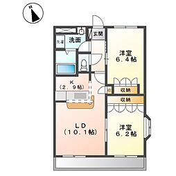 JR紀勢本線 高茶屋駅 徒歩37分の賃貸アパート 1階2LDKの間取り