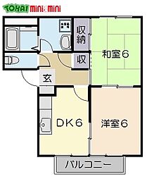 サープラス・ツームラタA 2DKの間取図画像