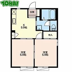 メゾン南風B 2Kの間取図画像