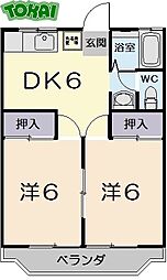 アーバンハウスやまよ 2DKの間取図画像