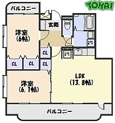 コンフォートマンション2 2LDKの間取図画像