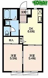 リバティ宝塚B 2DKの間取図画像