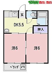 グレースホーム 2階2DKの間取り