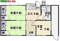 横山一戸建 1階3DKの間取り