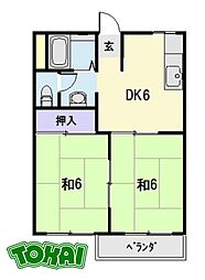 ラフォーレ城南 2DKの間取図画像