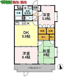 サンライズ駅部田 2階3DKの間取り