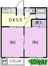 カメヤ弐番館 2DKの間取図画像