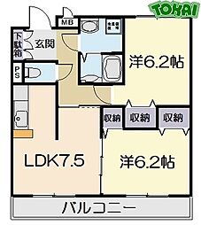 メルベーユ 2階2LDKの間取り