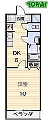 ハイタウン久保 2階1DKの間取り