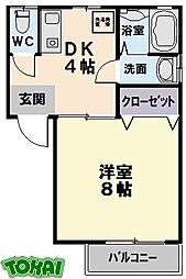 ハイムＪ 2階1DKの間取り