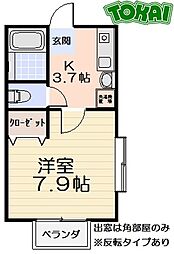 アティック 1階1Kの間取り
