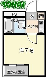 第5三恵ビル 1Kの間取図画像