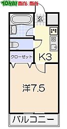 レスポールI 3階1Kの間取り