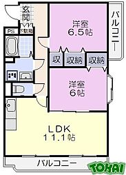 クレスト 3階2LDKの間取り