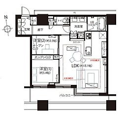クレストプライムタワー芝 2LDKの間取図画像