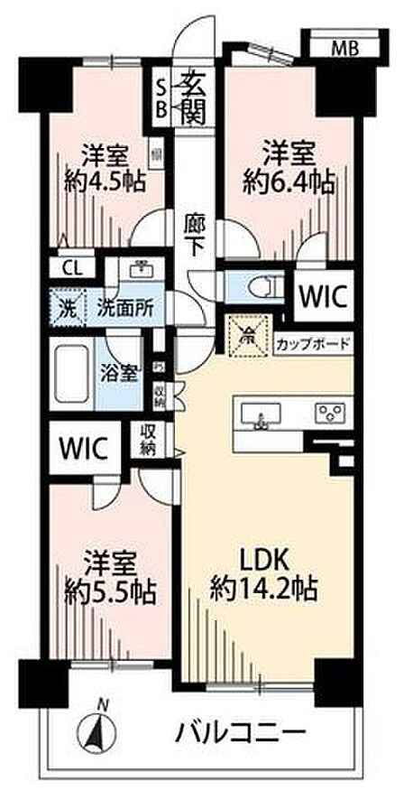 南向きバルコニーに面した明るいLDK。1階部分住戸のため階下への物音を気にせず暮らせます。
