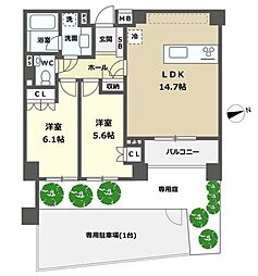 ザ・パークハウス弦巻 2LDKの間取図画像