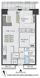 ザ・パークハウス新宿タワー 2LDKの間取図画像