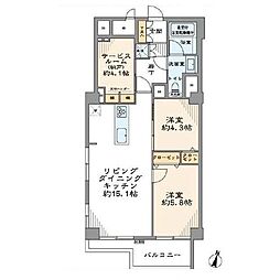 ライオンズマンション南平台 2SLDKの間取図画像