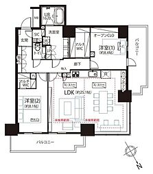 ザ・パークハウス三田ガーデンレジデンス&タワータワー棟 2LDKの間取図画像