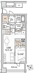オークプレイス目黒行人坂 1LDKの間取図画像