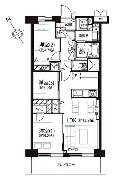 7階部分のバルコニー南西向きで日当り・通風・眺望良好。ゆったり過ごせる3LDK。内装リノベ済。