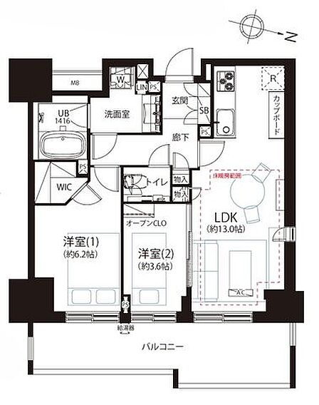 LDには床暖房完備+エアコン完備です。13帖のLDKは家族や友人と過ごしても窮屈さを感じない広さ、自然と会話が広がり、穏やかなあたたかさが生まれる空間です。