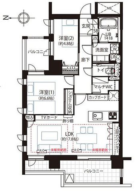 6階高層の2LDK。角部屋につき2面採光＋床暖房付きリビングなど、充実の住空間です。