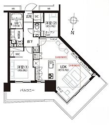 アーバンドックパークシティ豊洲タワーA 2LDKの間取図画像