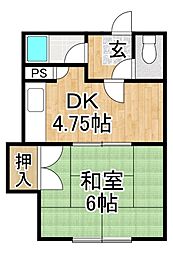 コーポルミナス 2階1DKの間取り