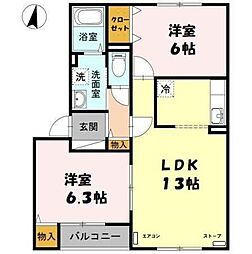 ロイウッドイースト 2LDKの間取図画像